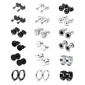 Unisex Hoop Earrings <b>Set</b> 12 Pairs Stainless Steel Black Silver Studs <b>Rings</b> Simple Elegant Fashion Jewelry for <b>Men</b> Women - Product Image 4