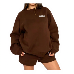 Survêtement personnalisé en coton pour femmes Ensemble 2 pièces pour l'entraînement et le jogging Vêtements de sport Short ras du cou surdimensionné Ensemble de jogging - Product Image 1