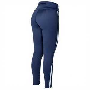 Ashi Sports Wear <b>Women's</b> <b>Navy</b> High Waist Equestrian Breeches White Side Stripe Grip Panels Spandex/Polyester Athletic Fit - Product Image 2