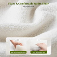 Chaise de bureau pivotante moderne en velours Teddy, dossier creux, cadre blanc, pour la maison, le bureau, la chambre des filles, la coiffeuse