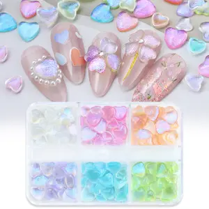 Art Rhinestones Light Change Design Heart Shape Gems Sequins Nail Accessories UV Resin Jewelry Aurora Love Heart Nail