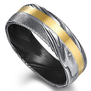 Mode 8Mm Zwart Goud <span class=keywords><strong>Damascus</strong></span> Stalen Ringen Voor Mannen Trouwring Geborsteld Afwerking Pip Cut Comfort Fit Verlovingsfeestringen - Product Image 4
