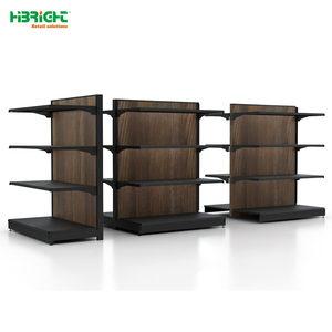 Étagère gondole Highbright en bois foncé avec cadre métallique pour l'affichage de vins et de boissons en supermarché - Product Image 4