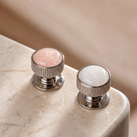 Poignées de porte d'armoire modernes en pierre de quartz rose, boutons en nickel poli, laiton H59, quincaillerie de cuisine et salle de bain, 2 MOQ