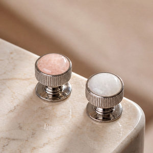 Modern Cabinet <strong>Door</strong> Handles Rose Quartz Stone <strong>Knobs</strong> Polished Nickel H59 Brass Kitchen Bathroom Hardware 2 MOQ - Product Image 3