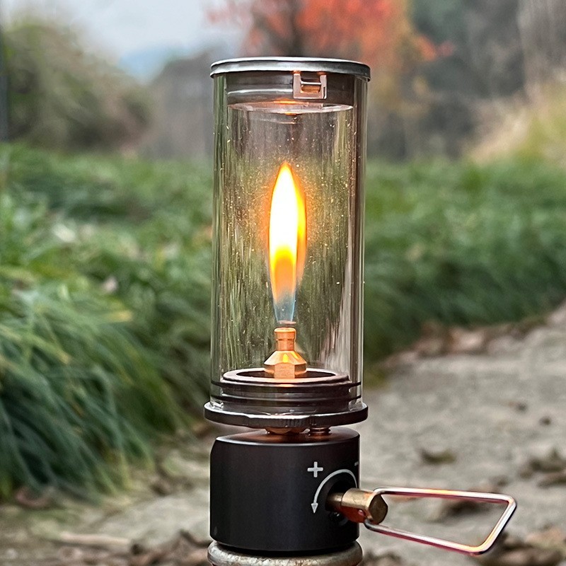 Lanterne à Gaz Camping Portable – Réglable, Boîte De Rangement – Cuivre/verre – 12 X 5,5 Cm