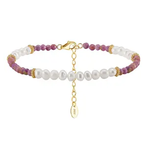 Rinntin MPB02 Purple Mica Freshwater Pearl Beads Natural Gemstone Jewelry Purple Mica Beads Gift 925 Silver Bracelet