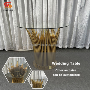 Table LEDA de luxe en verre transparent avec cadre en métal doré pour salle de mariage, thé de l'après-midi, fête d'anniversaire, repas en plein air pour hôtels - Product Image 4