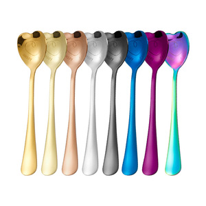 Cucharas de postre de acero inoxidable en forma de corazón, colores iridiscentes, para café, helado, regalo. - Product Image 4