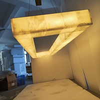 Américain Rectangulaire Rétro Marbre Calcite Éclairage Salle à manger Salon Lustre Intérieur Albâtre Suspension Lumières