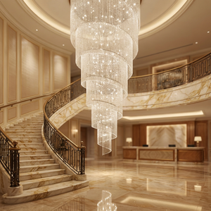 Lámpara colgante de fábrica, lámpara colgante de techo moderna decorativa para restaurante de Hotel dorado, Araña de lujo de cristal redondo elegante - Product Image 2