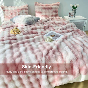 Plaid tricoté personnalisable de luxe double face en fausse fourrure de lapin douce effet <span class=keywords><strong>minky</strong></span> tie-dye, idéal pour l'hiver, le lit et la décoration intérieure - Product Image 1