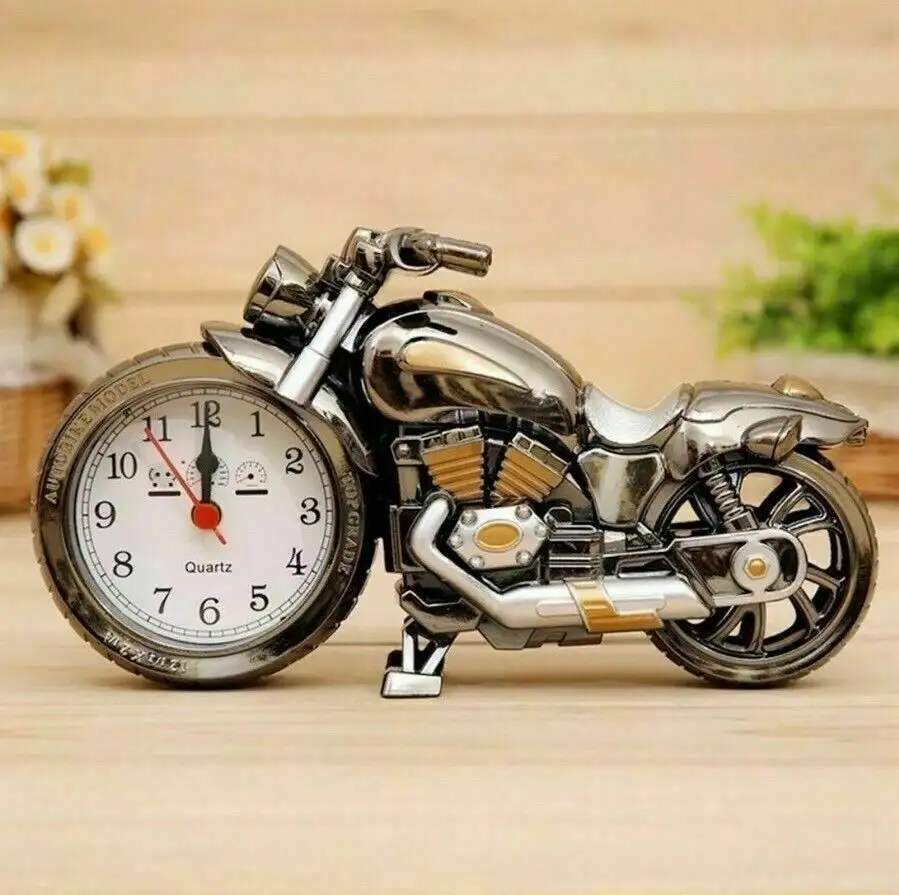 Creative Retro Motorcycle Motorbike Quartz Alarm Clock Desktop Alarm Clock Watch For Children Friends Cool Gift Table Decor