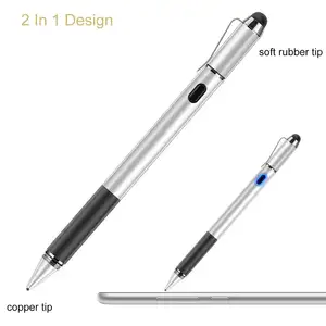 2 in 1 Rubber Tip Caneta Tablet Con Lapiz Universal Metal Capacitive Stylus Pen Touch Screen Pencil With Led Light Indicator