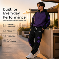 Ensemble de survêtement demi-zippé pour homme, coloris violet et noir, style streetwear décontracté, deux pièces, avec logo personnalisé, fabrication OEM