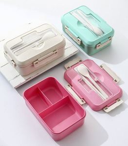 Boîte à lunch en paille de blé de qualité alimentaire, à 1 compartiment, compatible micro-ondes, avec cuillère et baguettes, dotée d'un couvercle en plastique - Product Image 2