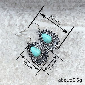Orecchini Pendenti a Goccia Color Turchese per Donne, Stile Etnico Vintage, Gioielli per Orecchie alla Moda - Product Image 4