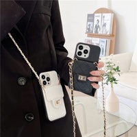 Étui de téléphone à motif écossais avec porte-cartes et chaîne bandoulière diagonale pour iPhone 16 15 14 13 12 Pro Max Plus