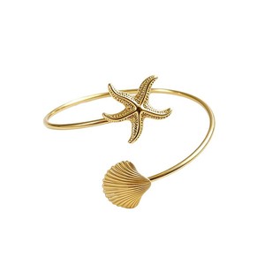 Brazalete ajustable para la parte superior del brazo con diseño de estrella de mar y concha, brazalete abierto de moda, pulsera llamativa, joyería para mujer, para uso diario y fiestas. - Product Image 4
