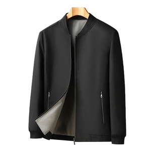 Herren Frühling Sommer Einfarbige Patchwork-Bomberjacke mit Reißverschluss, Kragenlose Lässige Freizeitjacke für Mütterliche Väter mittleren Alters - Product Image 1