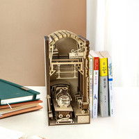 Maisons de poupées DIY, bibliothèque, l'ère de la vapeur, station de chemin de fer, support de livre en bois, kit de puzzle 3D