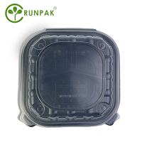 Boîte alimentaire jetable 10x10 pouces à 1 compartiment, écologique, noire, transparente, en PP recyclé, compatible micro-ondes, qualité alimentaire, pour nouilles, sushis, sandwichs