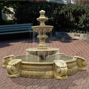 Fuente de Jardín Comercial Moderna de Color Amarillo Dorado a <span class=keywords><strong>Precio</strong></span> de Fábrica, Cuatro Lados con Cabeza de León, Macetas Circulares, Mármol Natural Hecho a Mano - Product Image 1