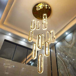 Lámpara Colgante Ovalada Moderna Dorada, Lámpara de Araña de Cristal LED, Altura Ajustable, Regulable, Bombilla E27, 2700K, Blanco Cálido, Tamaño Grande - Product Image 4
