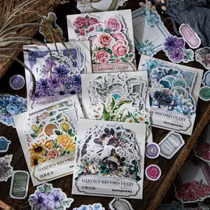Mr. Paper 6 Design 50 Pcs / Set Stickers Watercolor Botanical Theme Flowers Vintage Decoration Stickers for Kraft Scrap Book