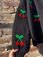 Pull surdimensionné personnalisé HZ, vente en gros, mode, tricoté à la machine, pour femmes, de haute qualité, avec broderie de cerises, cardigan