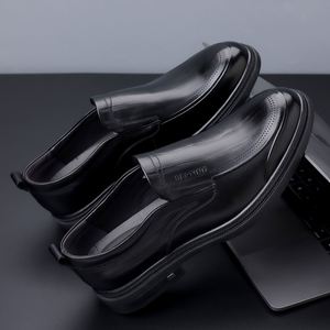 Chaussures en cuir pour hommes printemps 2026, style britannique, décontractées et habillées pour le travail, noires, à enfiler, en cuir véritable - Product Image 4