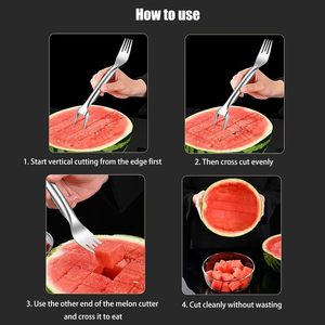 Dư<span class=keywords><strong>a</strong></span> hấu Cutter,2025 nâng cấp thép không gỉ 2-in-1 ngã ba Slicer công cụ, xách tay & đ<span class=keywords><strong>a</strong></span> chức năng cho Effortless trái cây slicing - Product Image 2