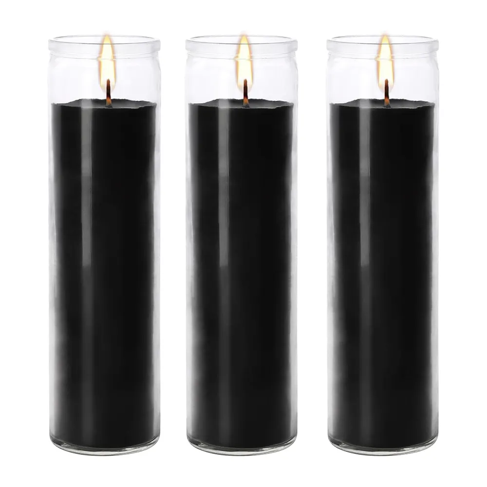 3 buah lilin hitam tanpa aroma, lilin doa dalam kaca lilin doa untuk kudus, Memorial, keagamaan, waktu pembakaran lama 7 hari