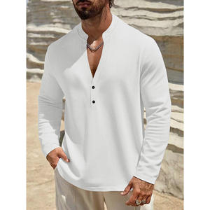 เสื้อเชิ้ตแขนยาวลำลองสำหรับผู้ชาย ทรงหลวม ระบายอากาศได้ดี ผ้าฝ้ายผสม คอวี เหมาะสำหรับใส่พักผ่อน มีไซส์พลัสไซส์ให้เลือก - Product Image 4