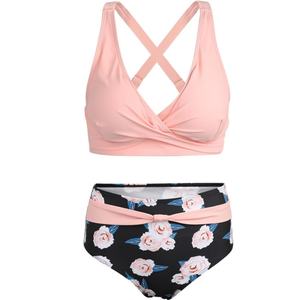 Bikini de Dos Piezas con Diseño Personalizado, Traje de Baño con Estampado Floral y Sujetador Push-Up para Chicas Sexys - Product Image 1