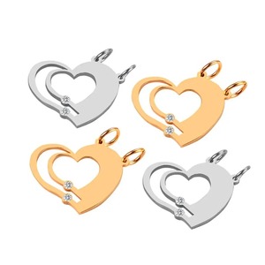 Pendentif en forme de cœur en acier inoxydable avec plaque d'identification vierge et pierre de naissance, bijoux d'identification en gros - Product Image 1