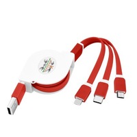 Câble USB rétractable 3 en 1 avec connecteurs USB-C, Micro USB et Lightning pour la charge et le transfert de données