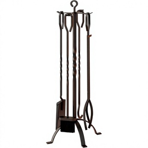 Ensemble d'outils de cheminée en fonte avec support, couleur noire, 4 pièces, pour usage intérieur - Product Image 2