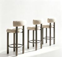Tabouret de bar moderne rembourré en sherpa, durable, avec coussin d'assise, dossier cylindrique, pieds en tube métallique, repose-pieds, chaise de bar pour comptoir