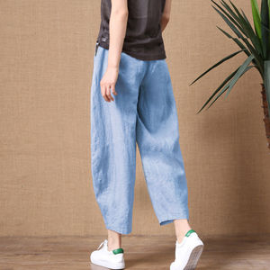 <span class=keywords><strong>Pantaloni</strong></span> Harem a Vita Media in Cotone e <span class=keywords><strong>Lino</strong></span> Traspiranti, Gamba Larga, Estivi, Eco-Friendly, Vestibilità Comoda, Casual da <span class=keywords><strong>Donna</strong></span> - Product Image 5