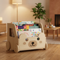 Étagère à livres roulante Little Bear, organisateur de livres en bois pour enfants avec roulettes, bibliothèque mobile pour enfants
