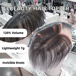 Topper de cheveux humains Remy lisses pour femme, tissage noué à la main, nœuds invisibles, volumisant, léger 7g, postiche pour la ligne des cheveux - Product Image 2