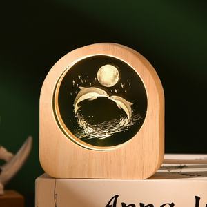 Veilleuse LED personnalisée en boule de cristal 3D sculptée, mini base en bois lumineuse avec technique de polissage, ornements de bureau créatifs - Product Image 6