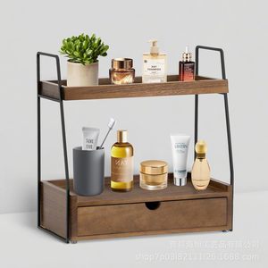 Étagère de rangement en bois à double couche avec tiroir pour organiser les cosmétiques sur le bureau - Product Image 4