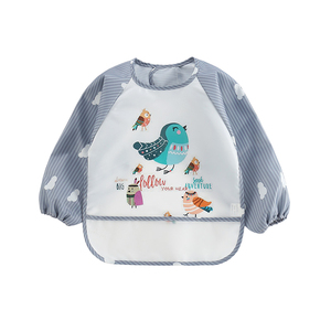 Wasserdichter Langarm-Lätzchen-Baby kittel aus weichem Polyester mit Schürzen tasche, wasch bar und wieder verwendbar für das Essen von Kleinkindern - Product Image 6