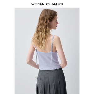 VEGA CHANG Top en tricot noir pour femme avec col en V, bordure festonnée et coupe ajustée, débardeur décontracté sans manches - Product Image 6