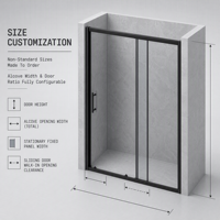 Porte de douche coulissante avec cadre noir et verre trempé gris, cabine de douche en verre, salle de bain personnalisée, vente en gros