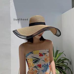 Sommer Französisch Gaze Strohhut 16 CM breite Krempe Strand Outdoor Sonnenhut <span class=keywords><strong>Herben</strong></span> Holiday Beach Hat - Product Image 2