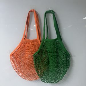 Bolsa de Compras de Lona de Algodón Tejida Portátil al por Mayor con Cordón, Bolsa de Malla para Frutas y Verduras de Supermercado, Colorida, con Logotipo Personalizado - Product Image 1