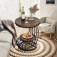 Tribesigns 50cm Accent Moderne Rustique Brun Table Basse Ronde En Bois Petites Tables D'appoint avec Espace De Rangement Salon Chambres À Coucher